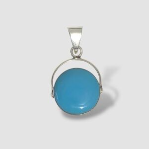 925 Sterling Silver Turquoise Natural Stone Round Pendant Women Vintage Jewelry